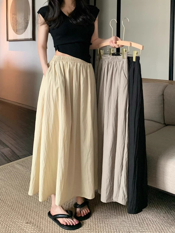 A-Line Skirt Midi - Extragroßer Eisseiden-Midirock mit hoher Taille, drapiert