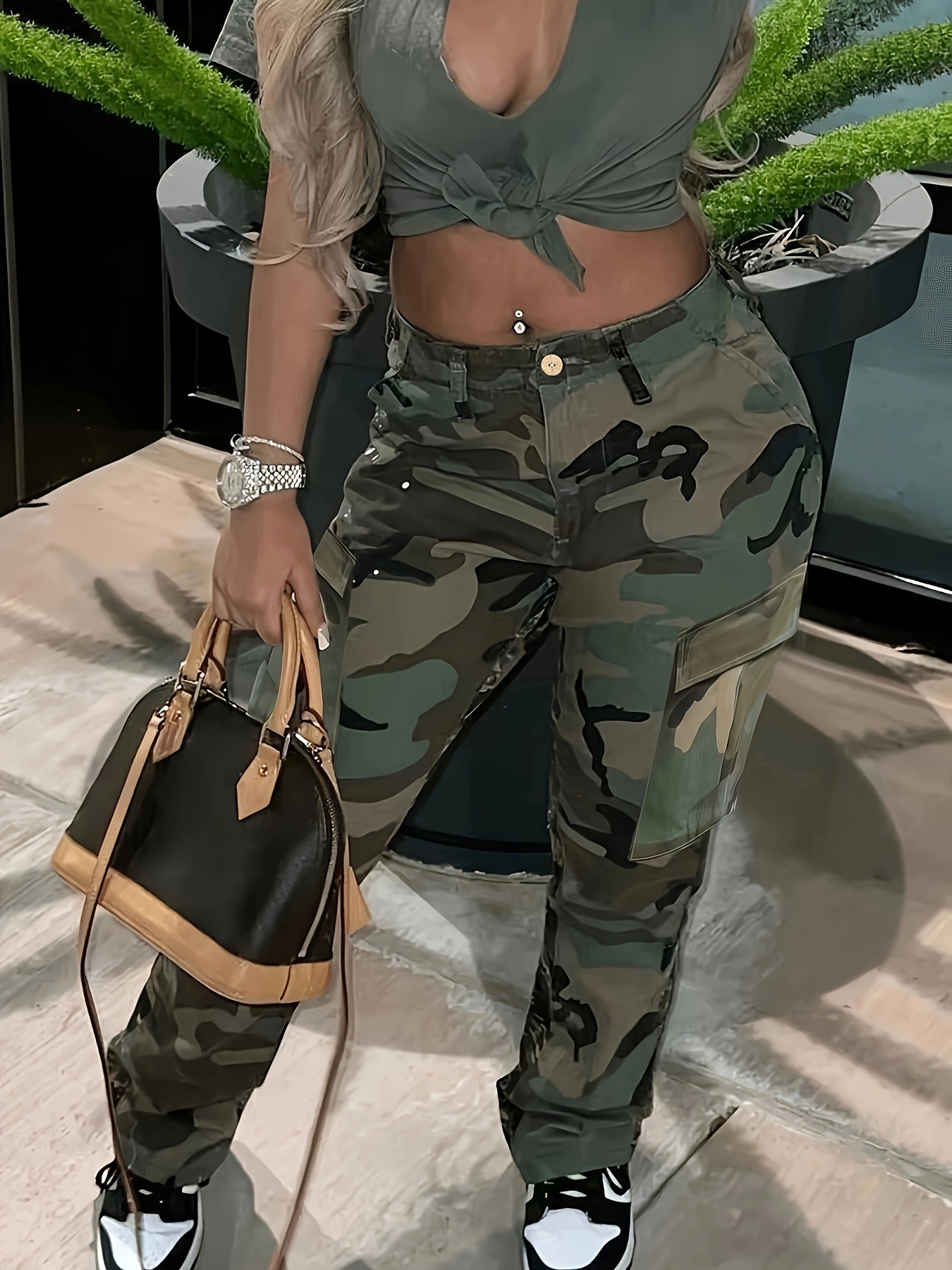 Women'S Fashion Utility Pants - Damen Camouflage Cargo-Hose - Multi-Taschen Streetwear-Hose,