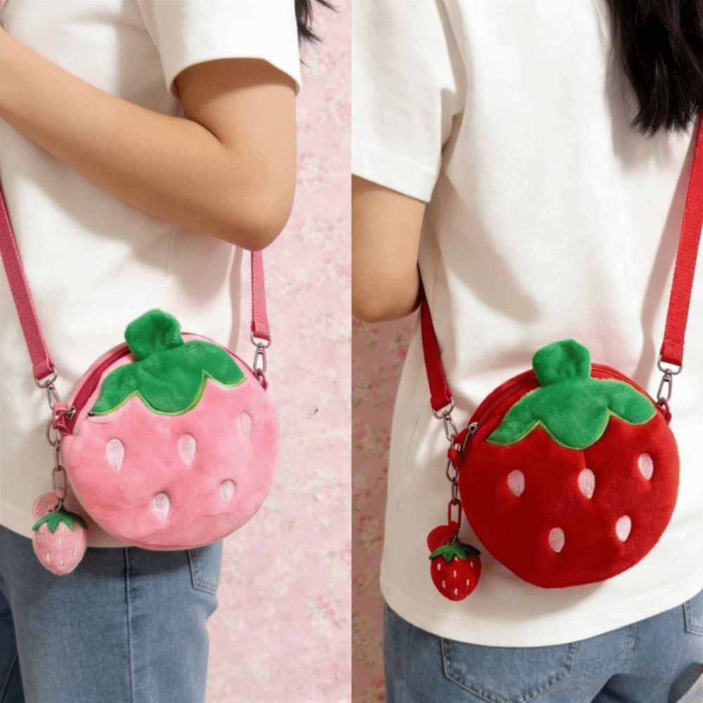 Coin Purse Women - Entzückende Cartoon-Erdbeer-Schultertasche, Mini-Größe, Fruchtform-Umhängetasche mit Reißverschluss-Münzbörse