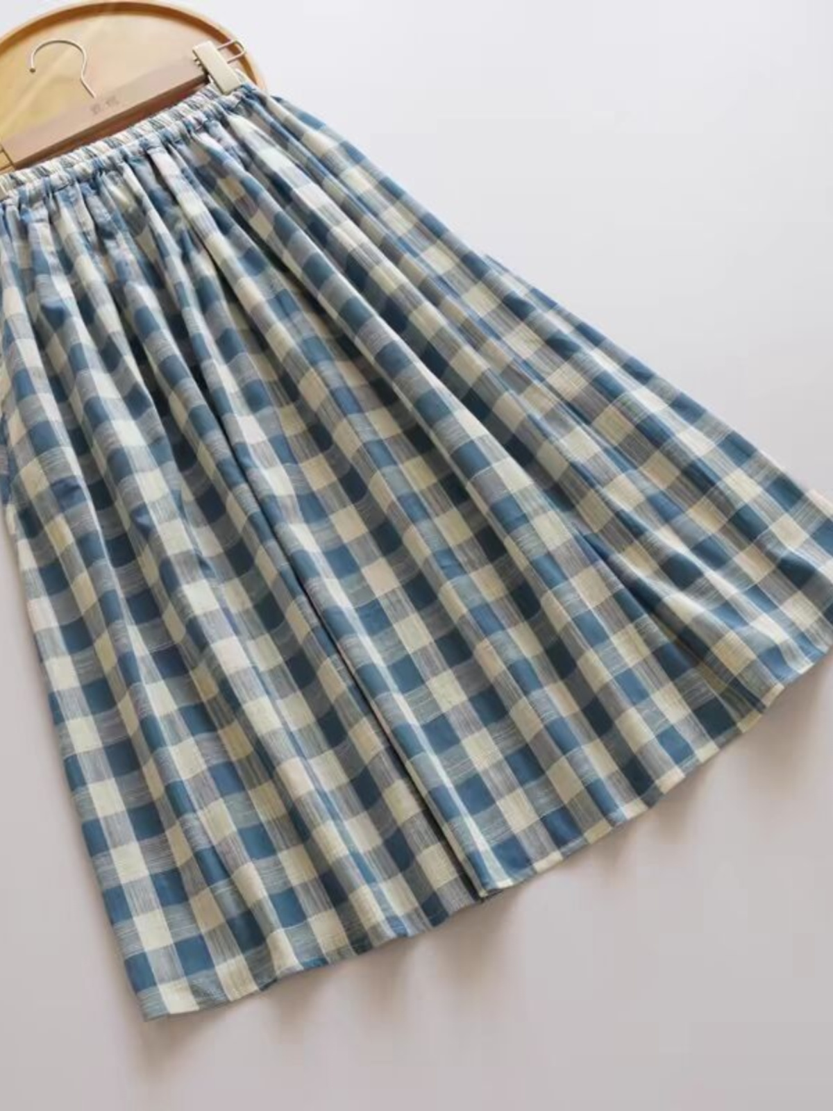 A-Line Skirt Midi - Retro Midi-Rock aus Bambusfaser-Baumwolle, lockerer blauer