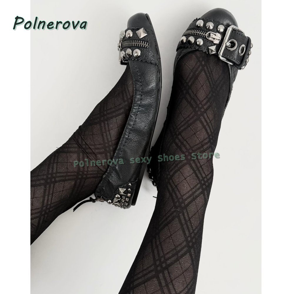 Women'S Fashion For Summer 2026 - Nieten-Gürtelschnallen Mary Jane Schuhe Spitze Flache