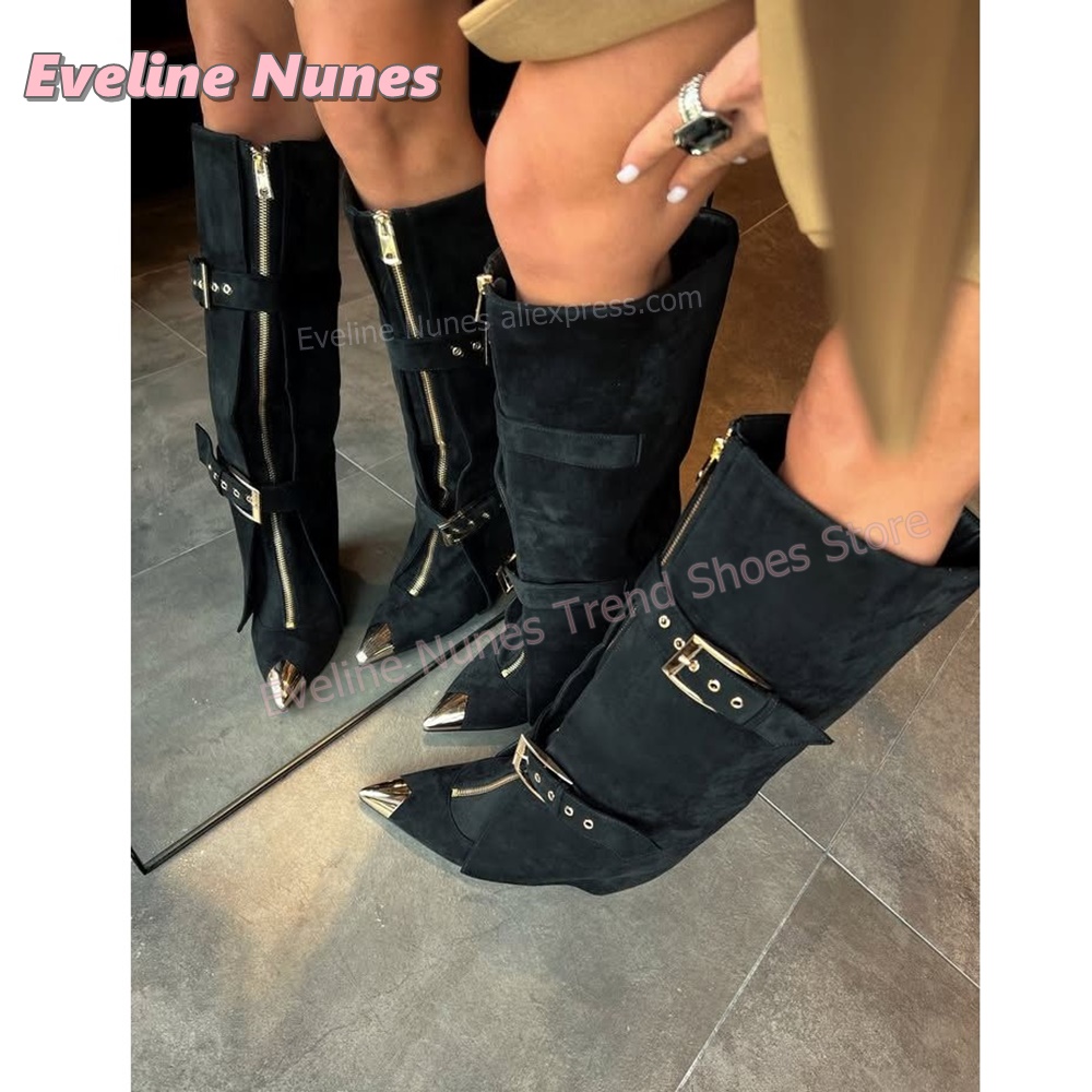 Women'S Fashion Trends Spring 2026 - Punk Western Damen Kunstwildleder Mode-Stiefel mit