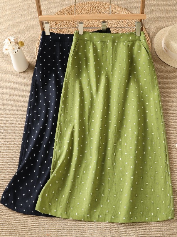 A-Line Skirt Midi - Blumenmuster-Halbrock mit hoher Taille, dünner, sommerlicher,