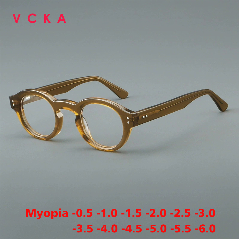 Women'S Fashion Glasses With Clear Lenses - VCKA Modische runde Myopie-Brillenfassung aus Acetat,