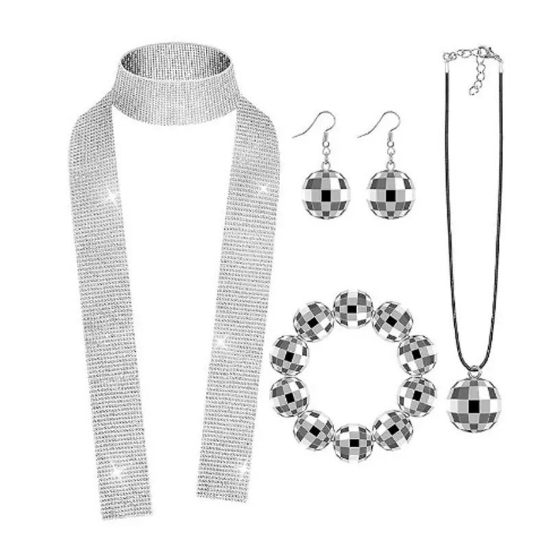 Women'S Fashion In The 70S - Halloween Retro 70er Disco Spiegelkugel Schmuckset,