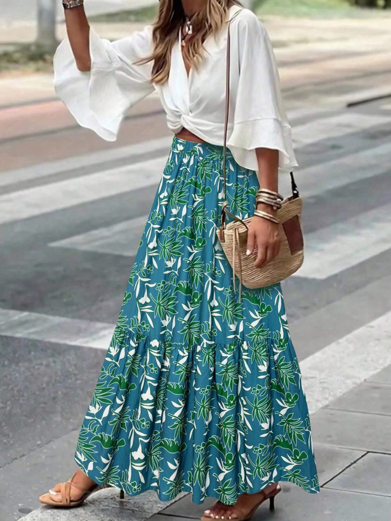 A-Line Skirt Midi - Maxirock mit Blumenmuster in Übergröße für