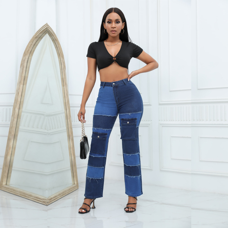 Farbblock-Jeans mit mehreren T – Women'S Fashion Utility Pants Bewertung und Preis